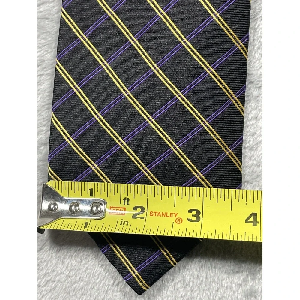 Lauren Ralph Lauren Mens Silk Tie Black Gold Purple Plaid Hand Finished USA Made